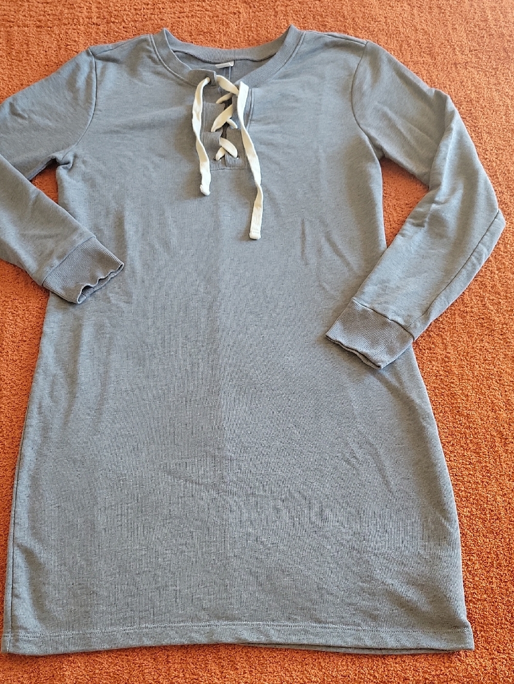 Old Navy Gray Knit Long Sleeve Dress with Cream Lace-Up